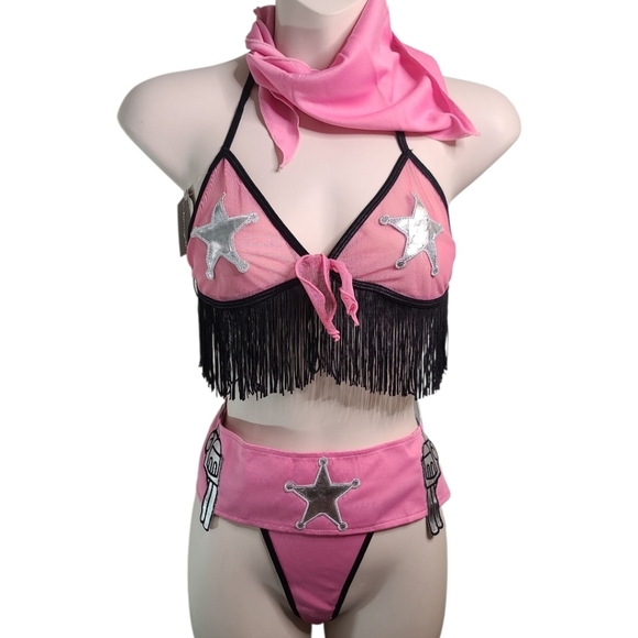 Dreamgirl Other - Sexy Sheriff  Pink and Black Fringe Cowgirl Adult fun Cosplay Party Costume O/S